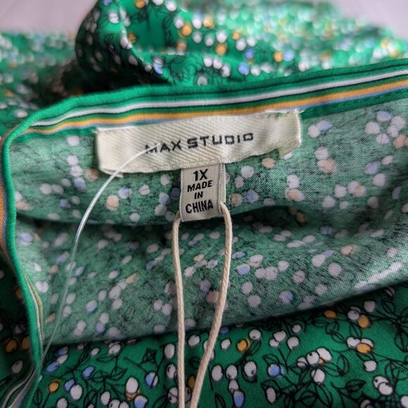 Max Studio Green Floral Peasant Bohemian Blouse Tunic Top Womens Size 1X NWT - Picture 10 of 16